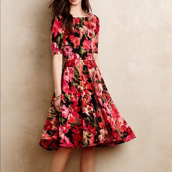 Anthropologie Dresses & Skirts - ANTHROPOLOGIE FLORAL MIDI 3/4 SLEEVE DRESS SIZE 2